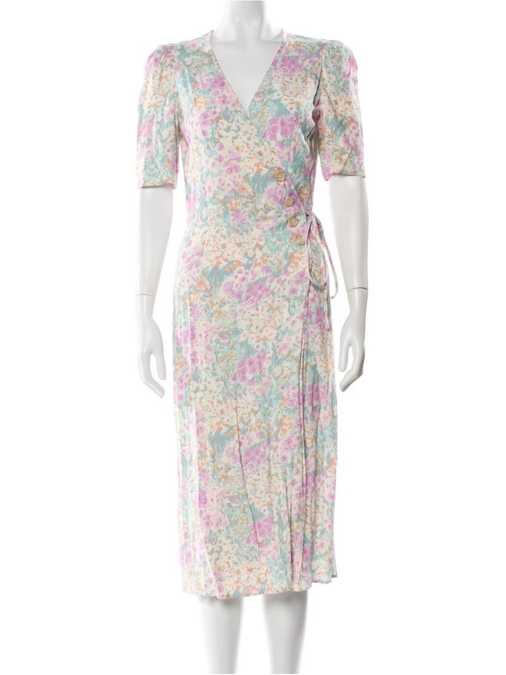 Rouje Pastel Floral Wrap Midi Dress in Pink & Mint